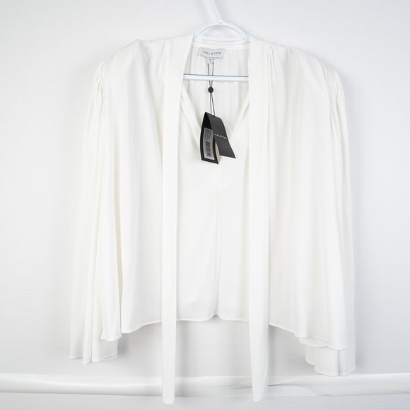 NEW HALSTON Evi Volume Drape Top in Prestine white size M - Picture 10 of 15